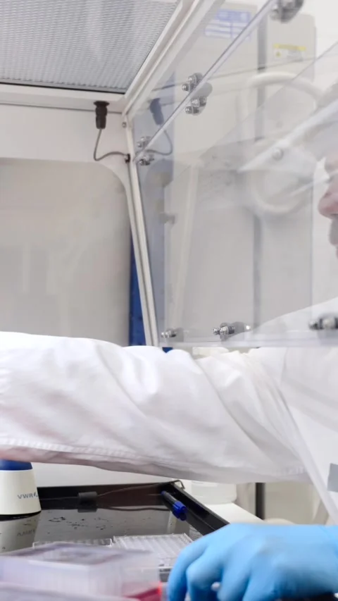 Scientist doing experiment in laboratory Stock Footage 257137953