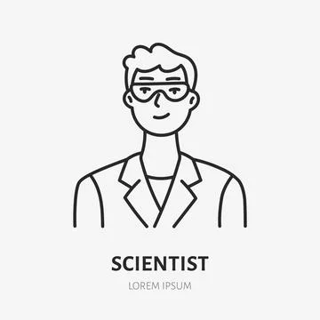 Scientist doodle line icon. Vector thin outline illustration of physicist in イラスト素材