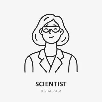 Scientist doodle line icon. Vector thin outline illustration of physicist in Stock Illustration
