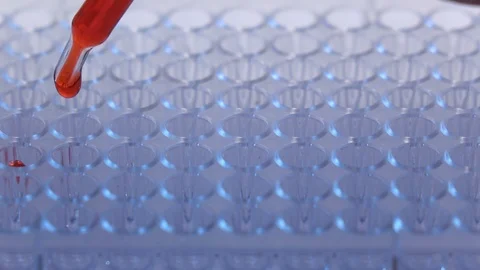 Scientist dropping chemical solution for analyzing in laboratory Stock Footage 90537075