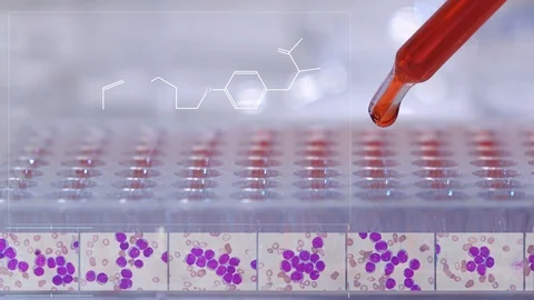Scientist dropping chemical solution for analyzing :  hologram chemical. Stock Footage 91332100