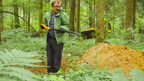 Scientist ecologist in a forest digging soil slit Stock-Footage 93714367