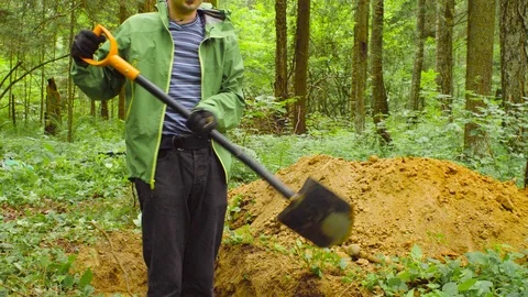 Scientist ecologist in a forest digging soil slit Video stock 93714707