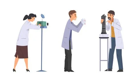 Scientist, engineer or programmer in white coats doing scientific researches Stock-Illustration