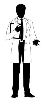 Scientist Engineer Survey Clipboard Man Silhouette Stock Illustration