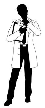 Scientist Engineer Survey Clipboard Man Silhouette Stock Illustration