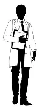 Scientist Engineer Survey Clipboard Man Silhouette Stock Illustration