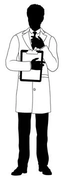 Scientist Engineer Survey Clipboard Man Silhouette Stock Illustration