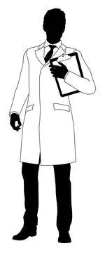 Scientist Engineer Survey Clipboard Man Silhouette Stock Illustration