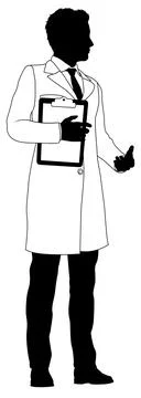 Scientist Engineer Survey Clipboard Man Silhouette Stock Illustration