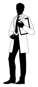 Scientist Engineer Survey Clipboard Man Silhouette Stock Illustration