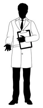 Scientist Engineer Survey Clipboard Man Silhouette Stock Illustration