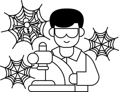 Scientist examines spider with microscope Stock Illustration