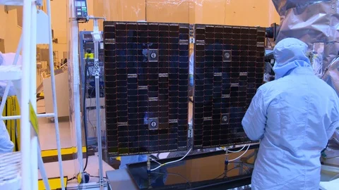 Scientist Examines TESS Solar Array - 2018 Stock Footage 112130253