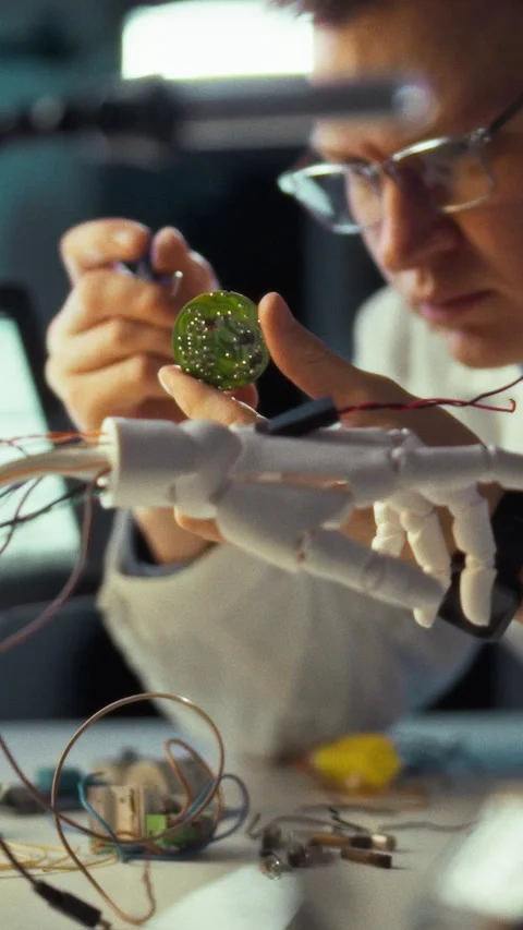 Scientist examines a tiny electronic component with precision in a state-of- Stock Footage 331725657