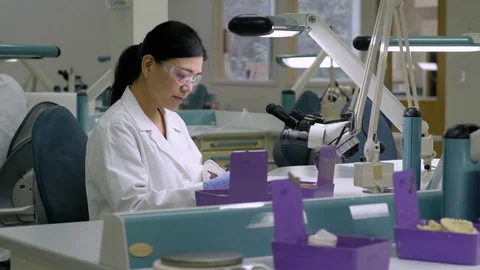 Scientist examining a dental model Stock Footage 77078604