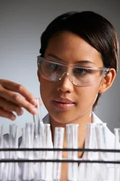 Scientist Examining Rack Of Test Tubes Stock Photos