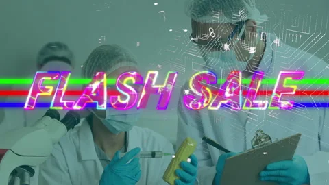 Scientist examining sample with FLASH text and circuit animation overlay Stock Footage 303555692