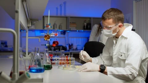 Scientist examining sprouts in Petri dish Stock Footage 127562830