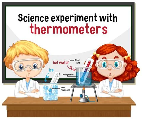 Scientist explaining Science experiment with thermometers Ilustração Stock