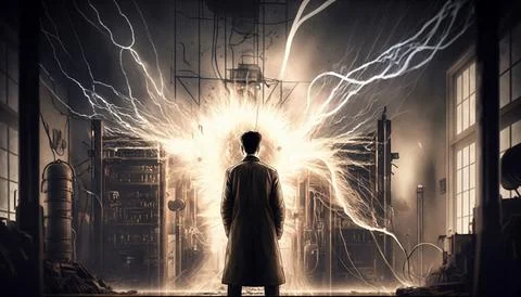 Scientist Exploring Electricity Stock Illustration