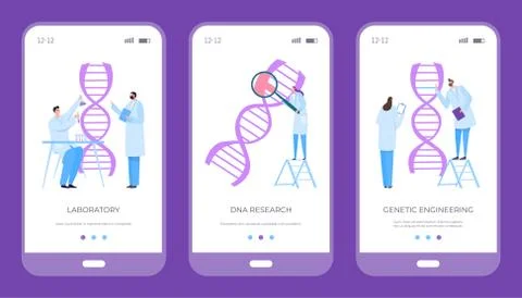 Scientist exploring human dna genome, vector illustration. People flat character Illustrazione stock