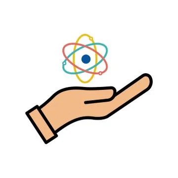 Scientist flat symbol. Hand with atom flat icon. Design template vector Stock-Illustration