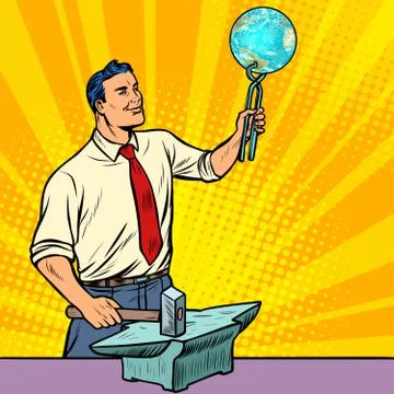 The scientist forges on the anvil of knowledge about planet eart Ilustração Stock