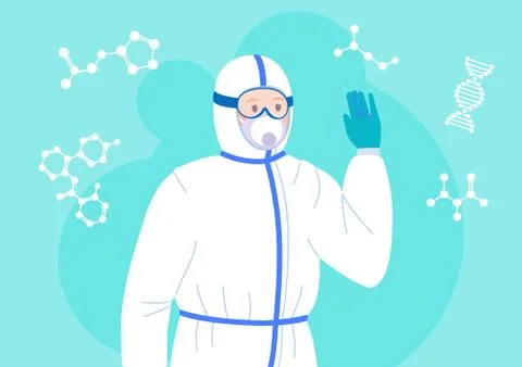 Scientist friendly men protective suit mask vector Stock Illustration