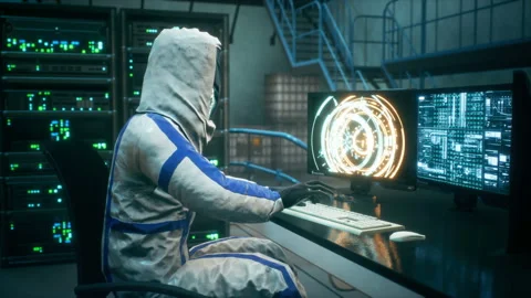 Scientist of the future and futuristic sci-fi fusion reactor to generate endless Stock Footage 152736828