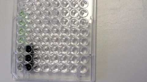 Scientist hand pipetting colored liquid-close up Stock Footage 132825056