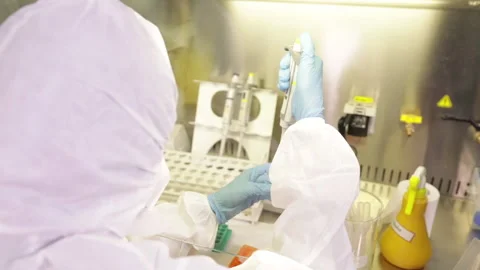 Scientist Hazmat Biosafety Testing Pipette Stock Footage 248591417