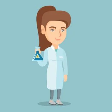 Scientist holding flask with biohazard sign. Stock Illustration