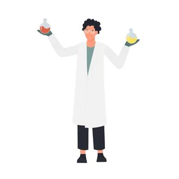 Scientist holding flasks Illustration