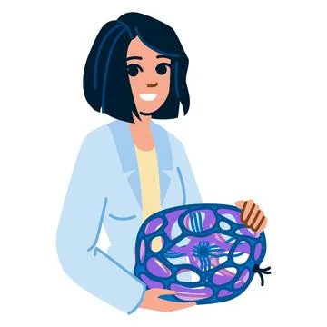 Scientist holding a model of a cell nucleus, studying cell biology and geneti 스톡 일러스트
