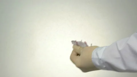 The scientist holds a white laboratory mouse on his arm. Video stock 87928461