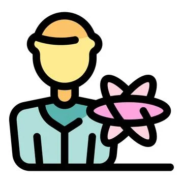 Scientist icon with atom symbol in pastel colors Stock Illustration