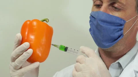 Scientist Injecting Orange Pepper Stock Footage 64213187