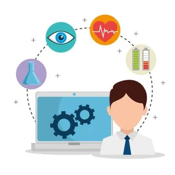 Scientist invention in robotic cybernetic engineering industry Illustrazione stock