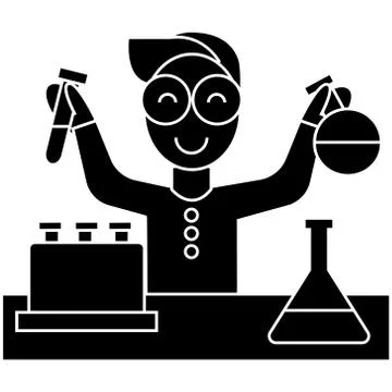 Scientist kid, lab tests  icon, vector illustration, sign on isolated background Illustrazione stock