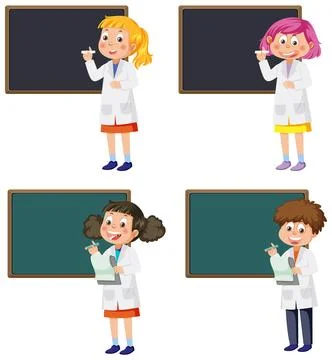 Scientist kids with chalkboard template Stock Illustration
