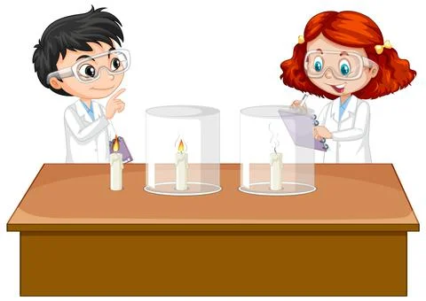 Scientist kids doing science experiment Illustrazione stock