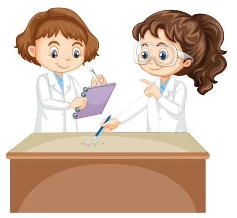 Scientist kids doing science experiment Illustrazione stock