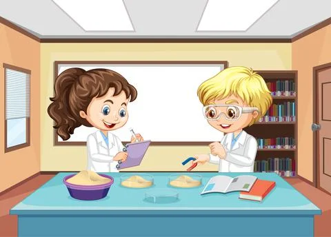 Scientist kids doing science experiment Stock Illustration