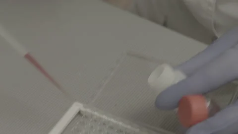 Scientist in Lab Coat Working with Chemical Samples and Equipment_3 Stock Footage 143160795