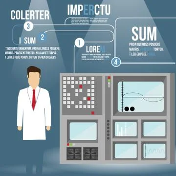 Scientist in Lab Concept with Retro Computer Device - Vector Illustration Stock Illustration
