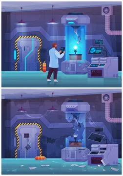Scientist in lab conduct experiment. Study of technology with equipment before Illustrazione stock