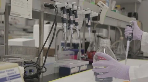  Scientist in Lab Draws Chemical Out of Bottle. Stock Footage 59554616