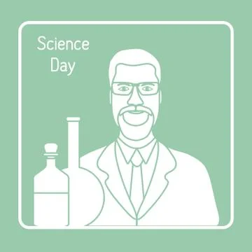 Scientist, lab equipment. Science day. Chemistry Stock-Illustration