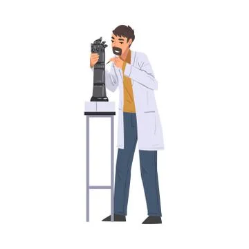 Scientist in Lab, Man in White Coat Doing Scientific Experiment with Laboratory Stock Illustration